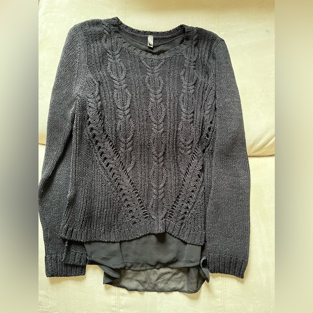 Denver Hayes Blouse-Lined Silky Cotton Split Hem Sweater [XL]